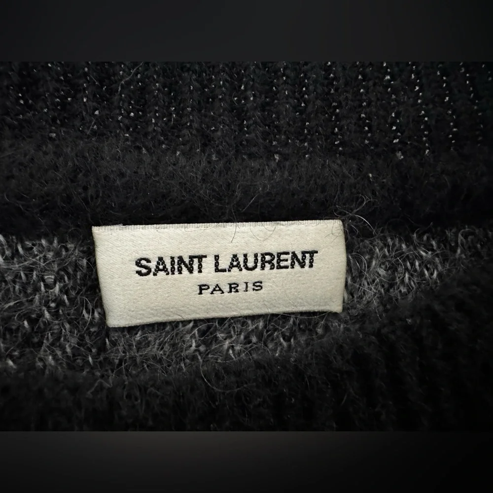 SAINT LAURENT Size M Star Print Mohair Wool Blend Sweater Black Gray Stars - Picture 2 of 7